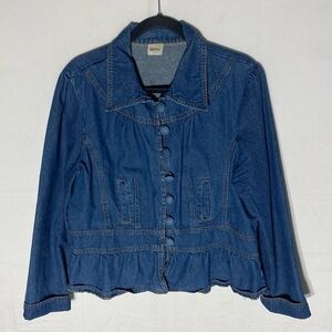 Vintage 90s Together Blue Denim Button Front Peplum Hem Jean Jacket S Festival